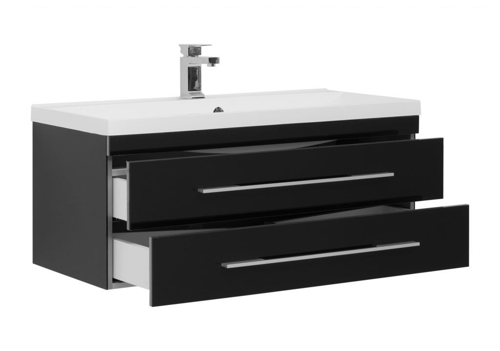 Тумба с раковиной Aquanet Верона 100 черный (подвесная 2 ящика) 0017538700204096 - Вид №1
