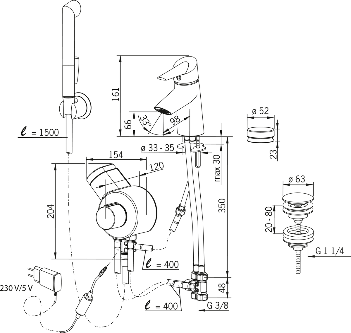 Oras 2705FT Смеситель для умывальника, 230/5 V 2705FT Optima Хром  - Вид №4