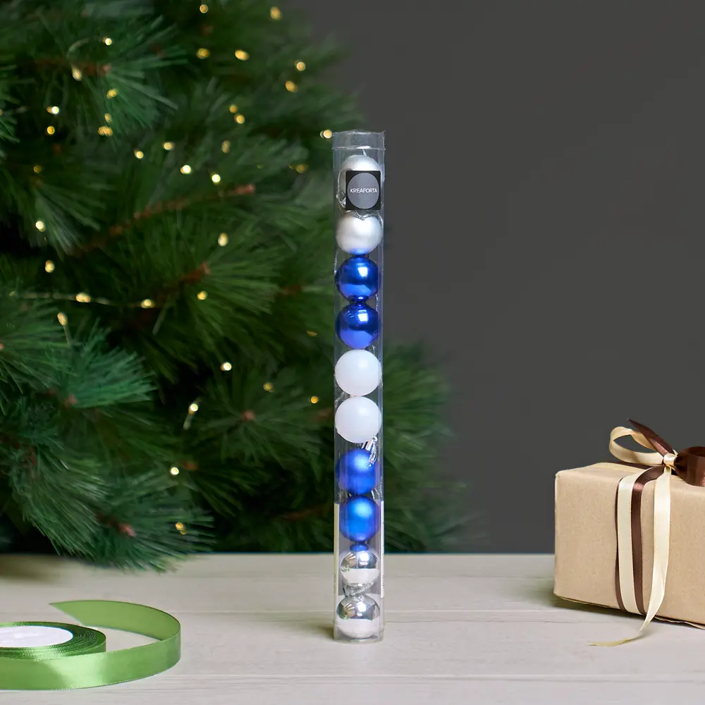 Набор ёлочных шаров KREAFORTA синий с блёстками, 10 шт, ø3 см 89420568 STLM-1580372