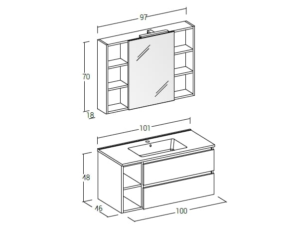 Деревянный подвесной умывальник с зеркалом LEGNOBAGNO Экспресс ARCH-00011786 - Вид №1