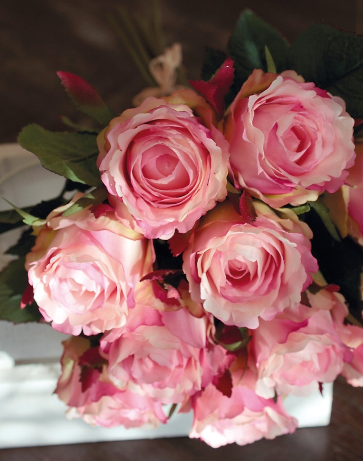 2639 508 a3 Искусственный букет роз, 9-цветков, 37 см, розово-зеленый H-andreas  - Вид №3