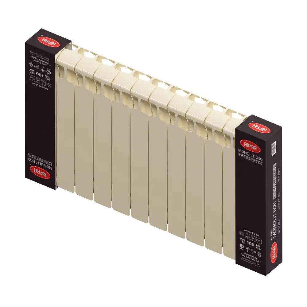 Радиатор секционный Rifar Monolit M50012RAL1015 500/100 12 секций боковое подключение биметалл бежевый 82560842 STLM-2008304 - Вид №6