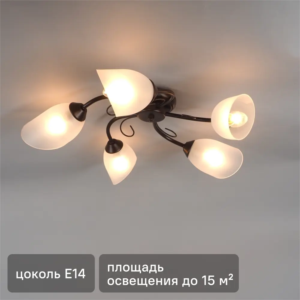 Люстра потолочная Vitaluce Брауни 5 ламп 15м² Е14 цвет коричневый матовый 15348341 STLM-2160559 