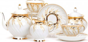 10618101 Дулевский фарфор Сервиз чайный 6/15 "Голубая роза" "Золотистый" Фарфор