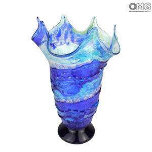 1832 ORIGINALMURANOGLASS Ваза Синие Волны Океана - сбруффи - муранское стекло 16 см