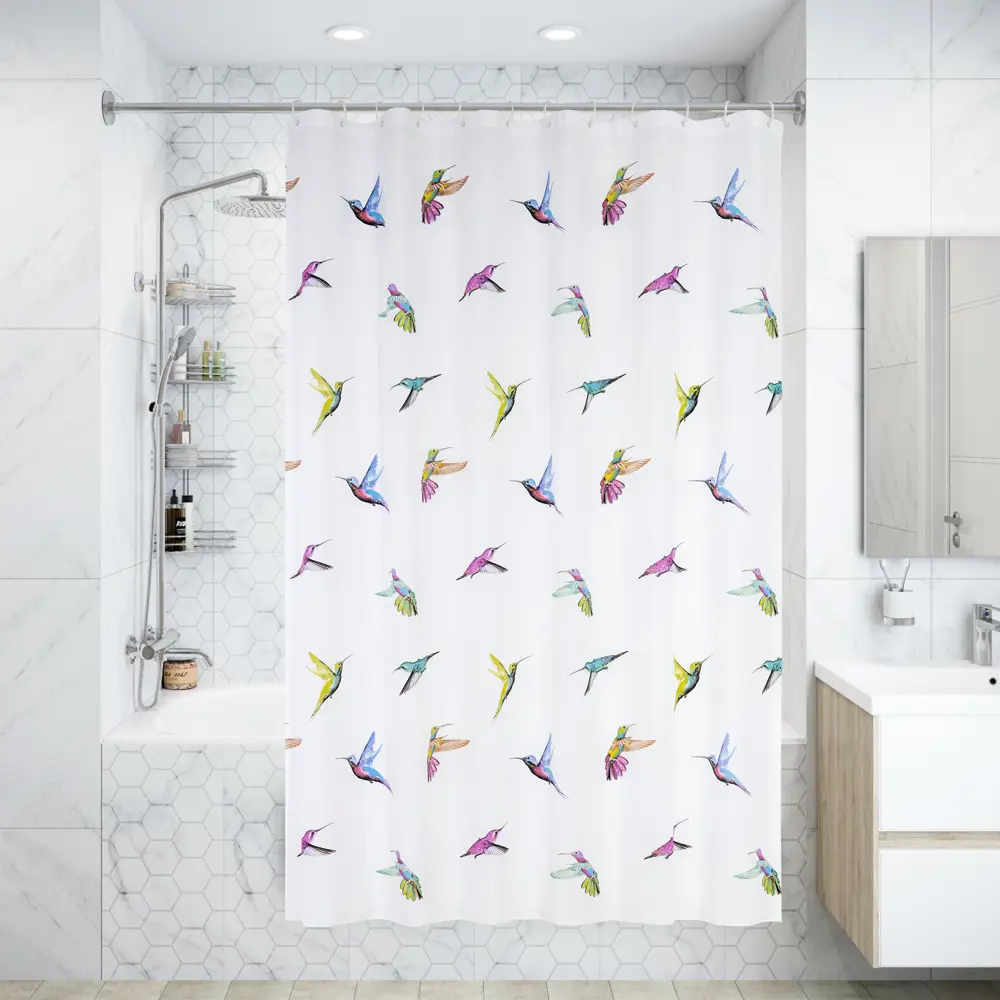 Штора для ванны Bacchetta Colibrì Multi с кольцами 180x200 см полиэстер , цвет мультиколор 84621382 STLM-2170477 Шторы текстильные