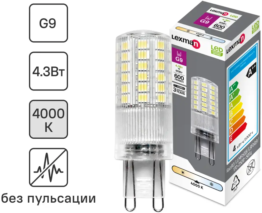 LEXMAN LED лампа G9: Энергоэффективное освещение для современного интерьера 82991586