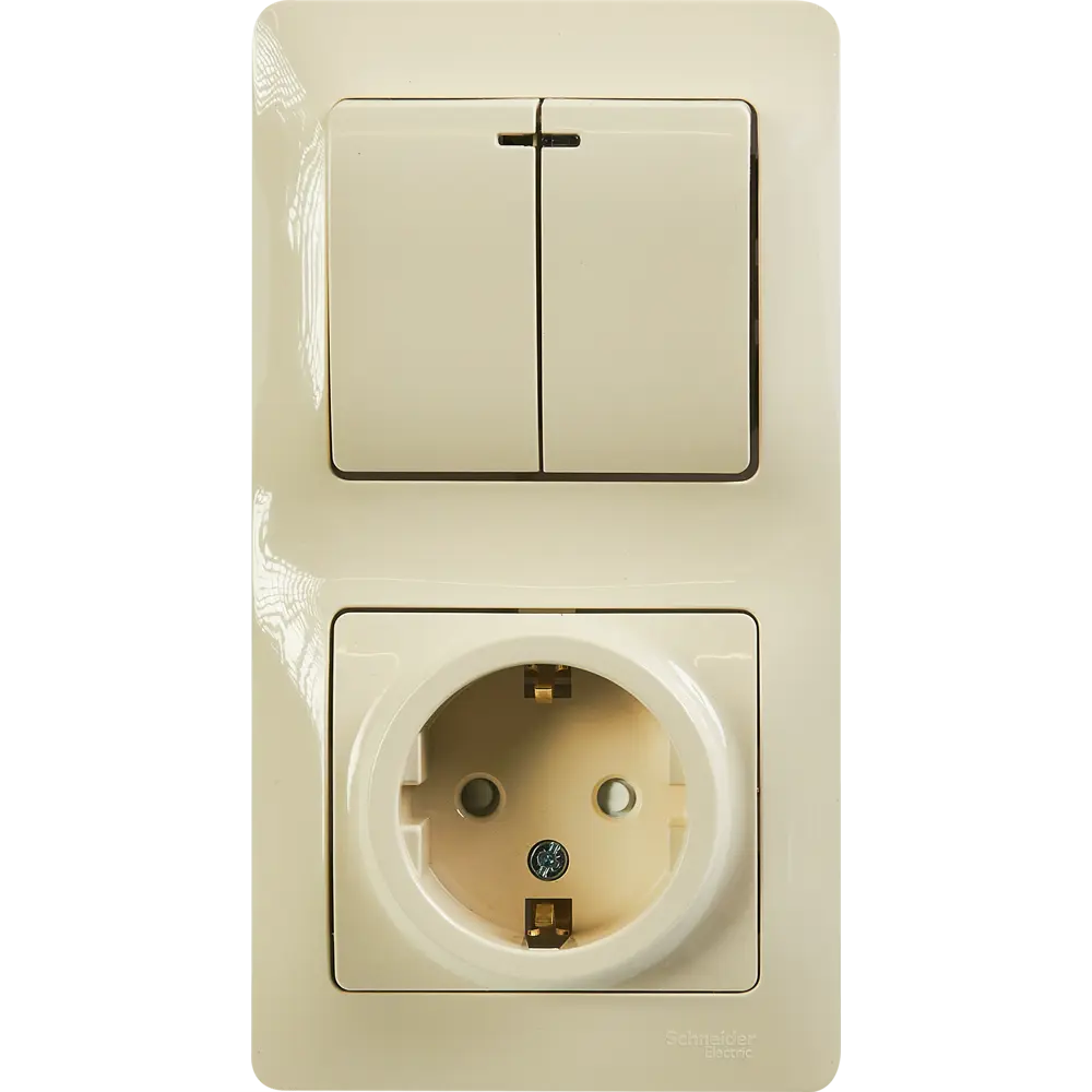 Schneider Electric Glossa — выключатель с розеткой в бежевом исполнении 86710130 STLM-0070766