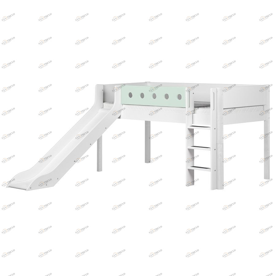 Кровать Flexa White с горкой, 200 см, белая с мятным 801731319