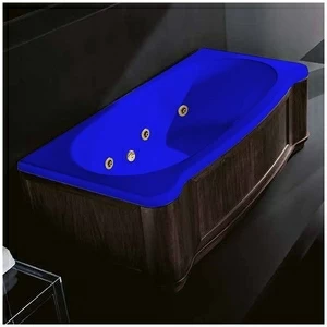 Ванна Gruppo treesse New Classic Young STX-V674B-DX-WV-SIZ синяя с золотой фурнитурой и гидромассажем и дезинфекцией прямоугольная правая деревянная панель венге