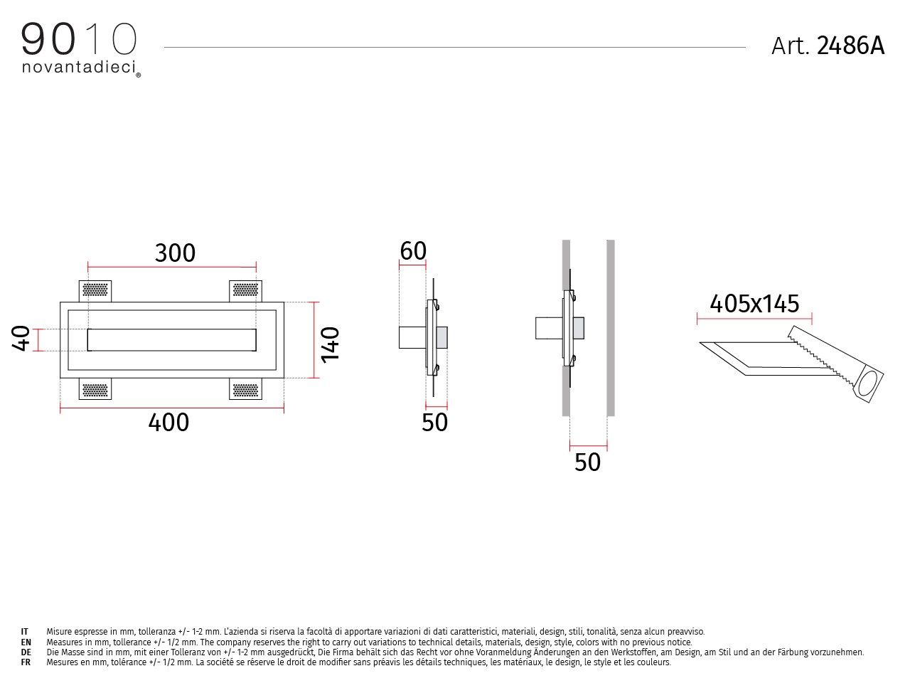 Встраиваемый светодиодный настенный светильник из Alumite® и Cristaly® 9010 novantadieci 2486A ARCH-00042044 - Вид №2