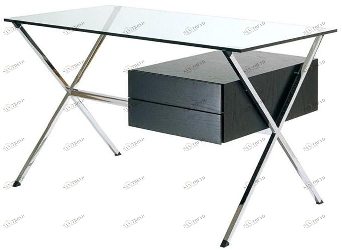 KNOLL Стол из стали и стекла с деревянными ящиками sun-id-1431402