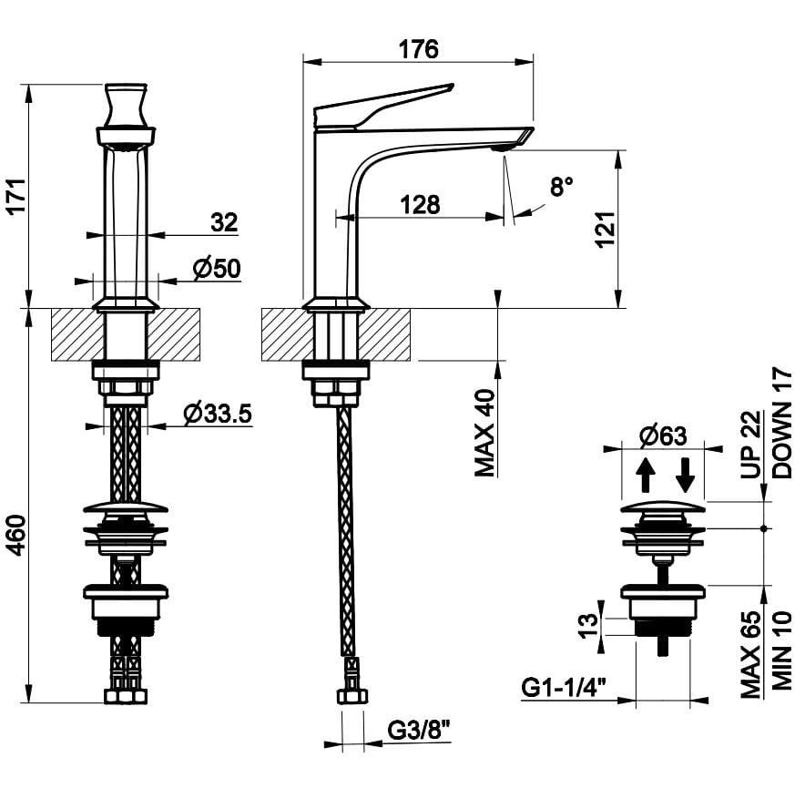 Смеситель для раковины из хромированной латуни со сливом Gessi вентилятор ARCH-00036945 - Вид №3
