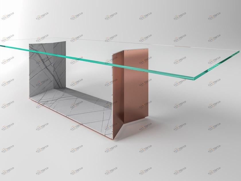 Tonelli Design Стол со стеклянной столешницей и основанием из нержавеющей стали и мрамора sun-id-1490834