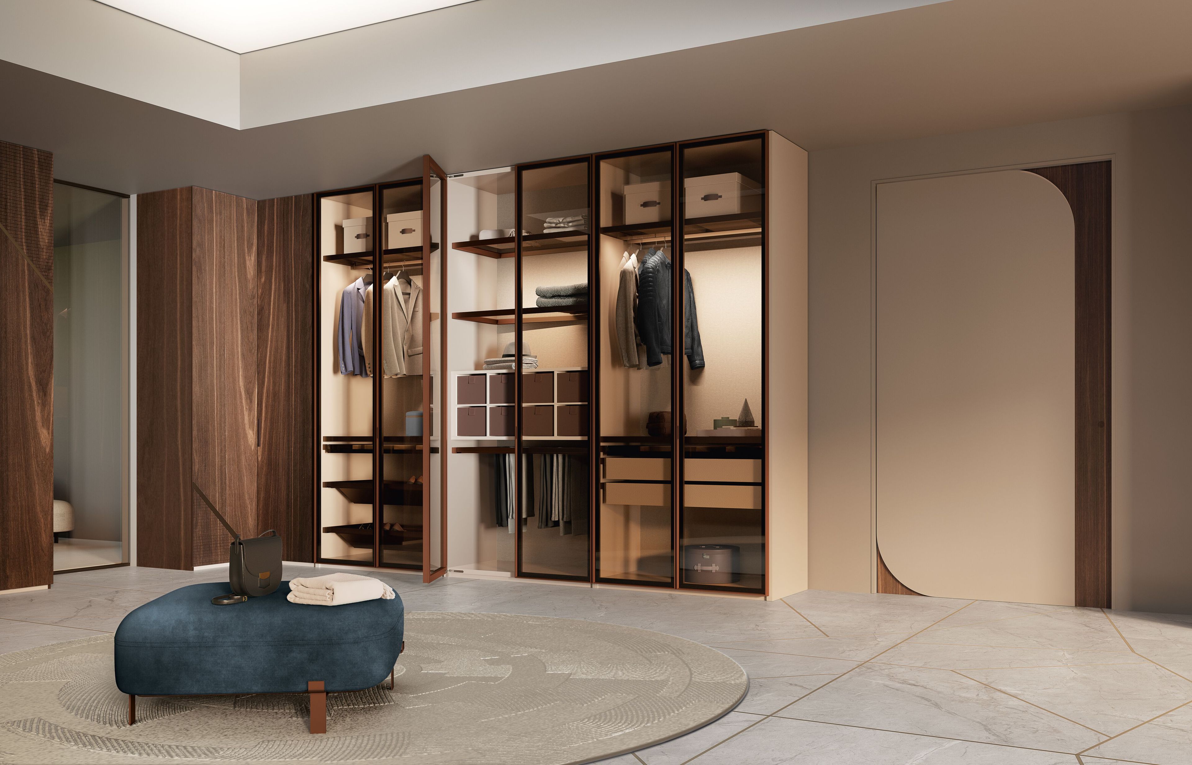 Модульная деревянная и стеклянная гардеробная со встроенным освещением Bizzotto Italia Нара ARCH-00066082 - Вид №8