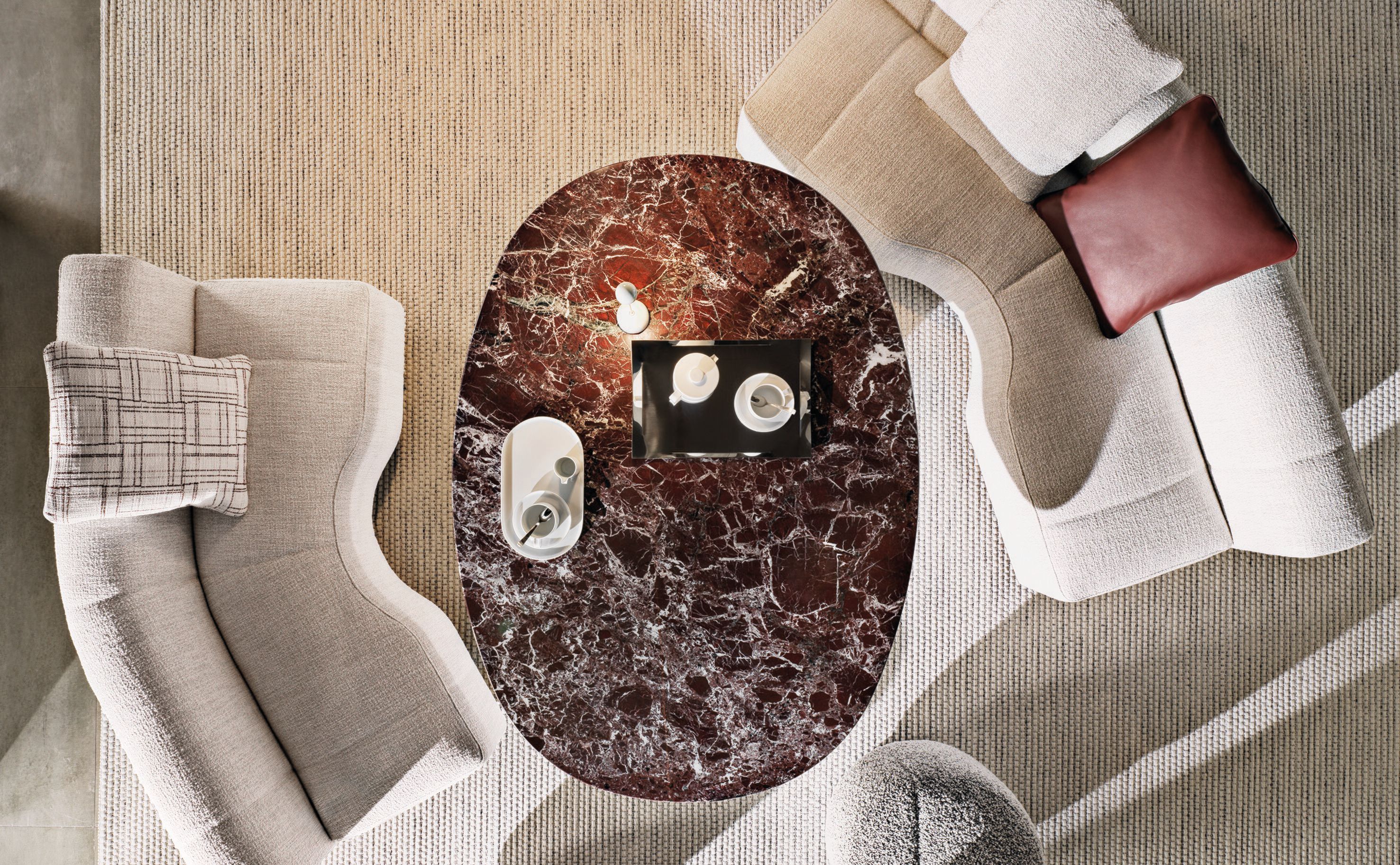 Овальный обеденный стол из красного мрамора Levanto и нержавеющей стали Minotti RAYAN ARCH-00151772 - Вид №2