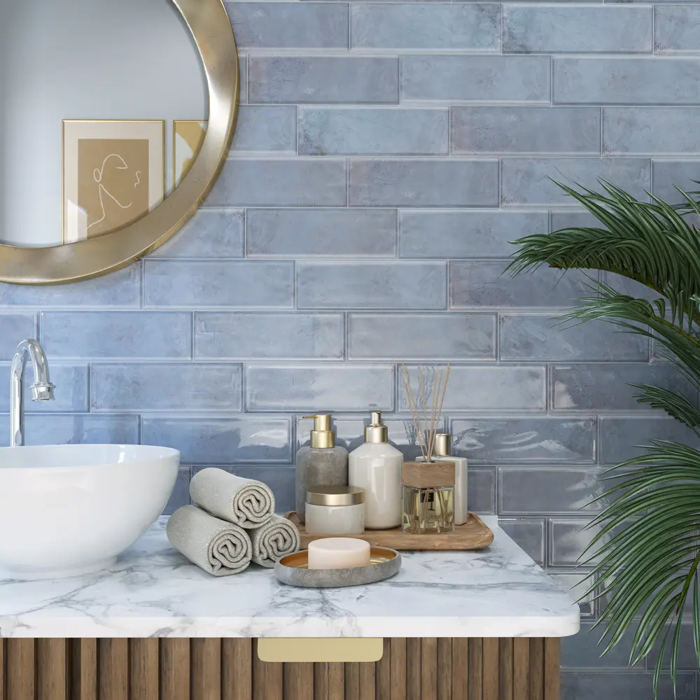 Плитка настенная Керамин Эльба 2 30x9.3 см 0.47 м² глянцевая цвет голубой STLM-2138291