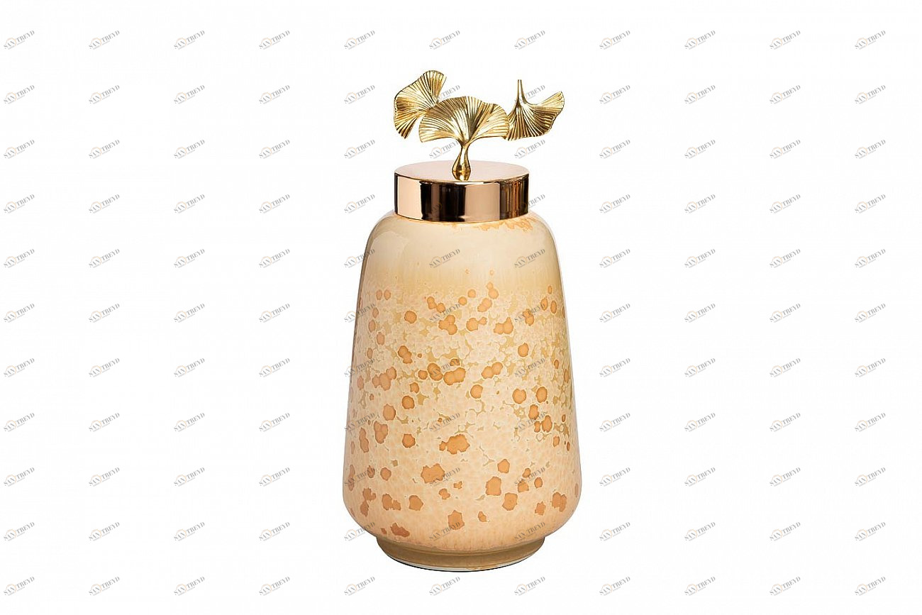 Ваза керамическая с крышкой бежевая "Гинкго" 55RD4045L GARDA DECOR ДИЗАЙНЕРСКИЕ 00-3880516 Бежевый 