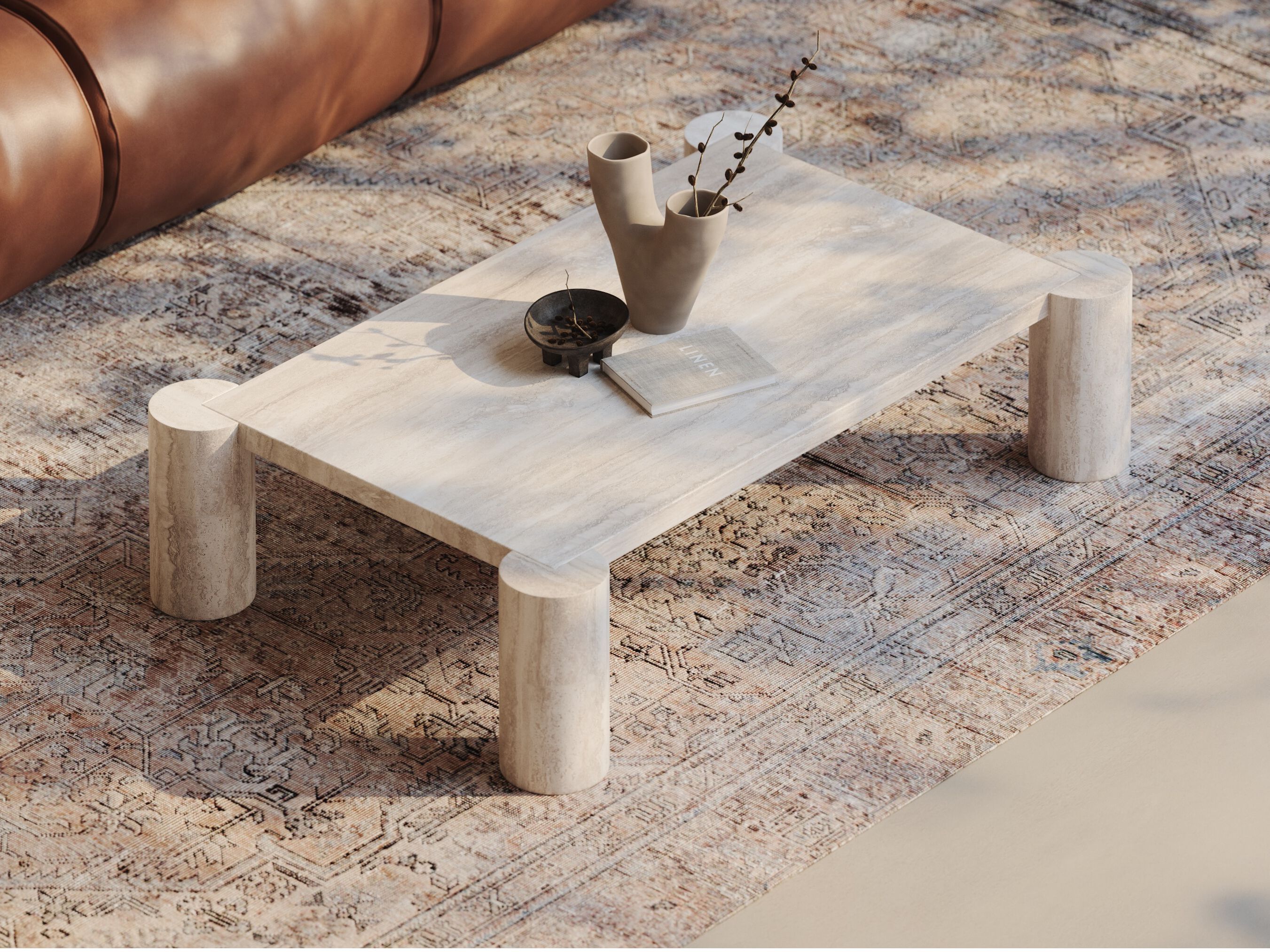 Низкий прямоугольный журнальный столик из травертина Natuzzi Italia храм ARCH-00016658 - Вид №3