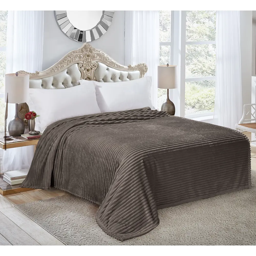 СТОЛИЦА ТЕКСТИЛЯ Плед Strips из велсофта — уют в серо-коричневых тонах 89312867 STLM-1059815 - Вид №3