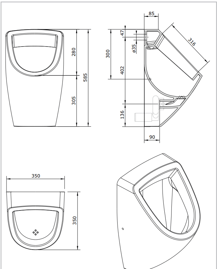 108560004 Настенный писсуар, уринал с мушкой Sanindusa Forma - Вид №1