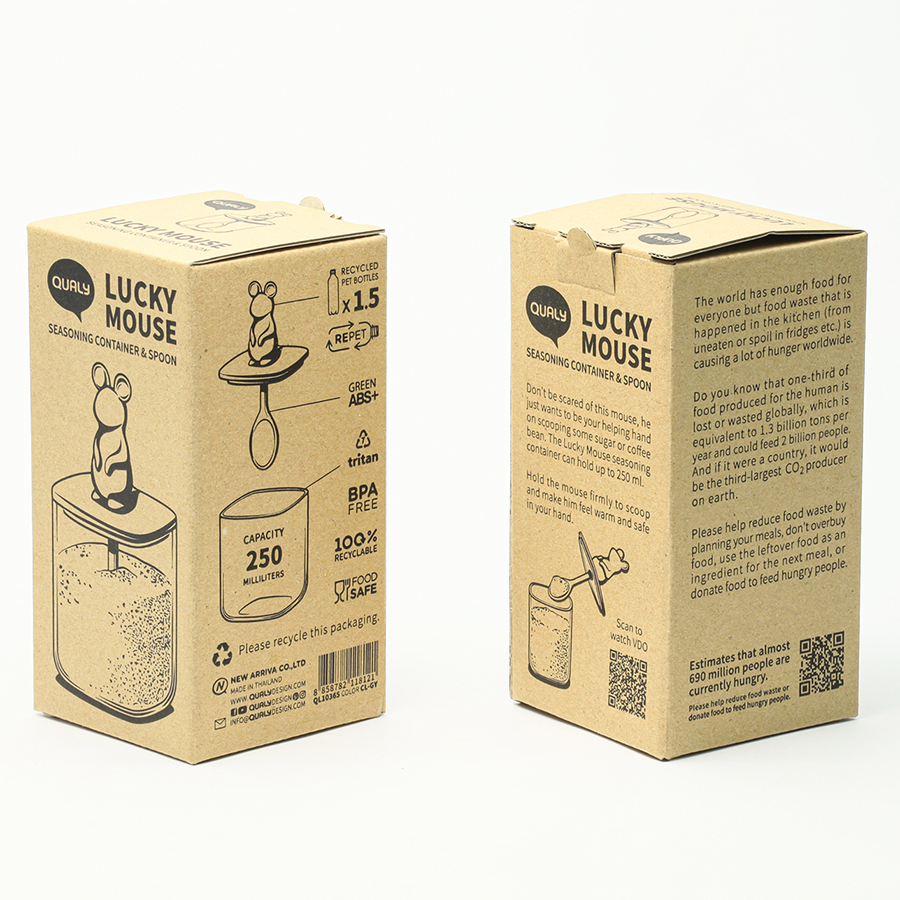 QL10365-CL-GY Банка для сыпучих продуктов lucky mouse seasoning с ложкой, 250 мл Qualy  - Вид №6