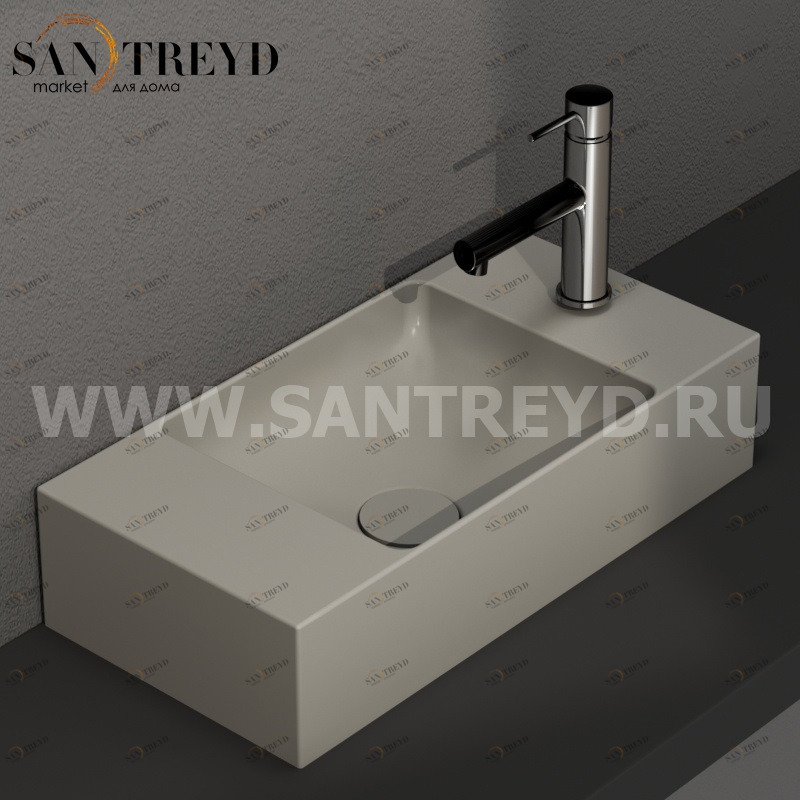 B6R52CC Подвесная раковина настенная прямоугольная Ceramica Globo T-EDGE серая