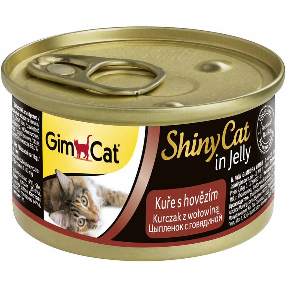 ПР0055463 Корм для кошек GIMCAT ShinyCat цыпленок с говядиной банка 70г GIMBORN 