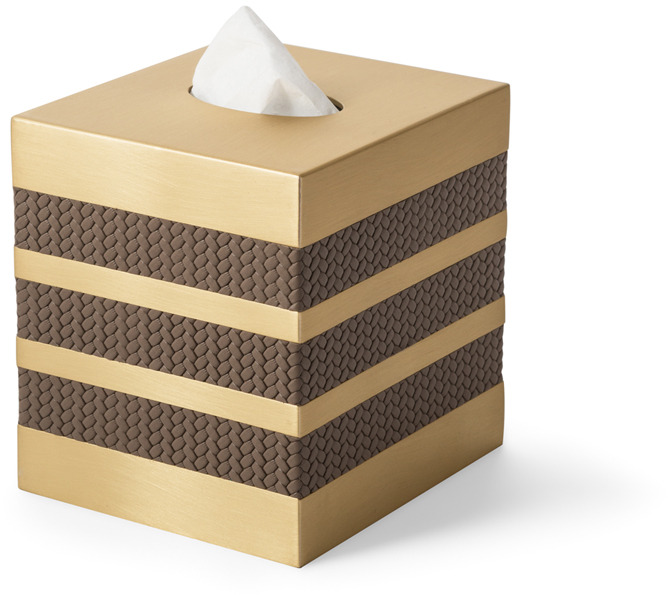Saturno Коробка для салфеток - 11X12,5XH13,5 см / металлическая отделка_сатинированная латунь / зернистая кожа_светло-серый