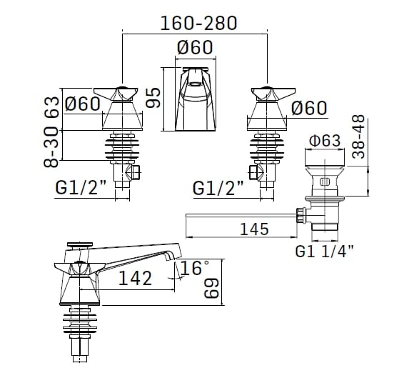 Смеситель для раковины с 3 отверстиями Mamoli Gio Ponti ARCH-00101607 - Вид №6
