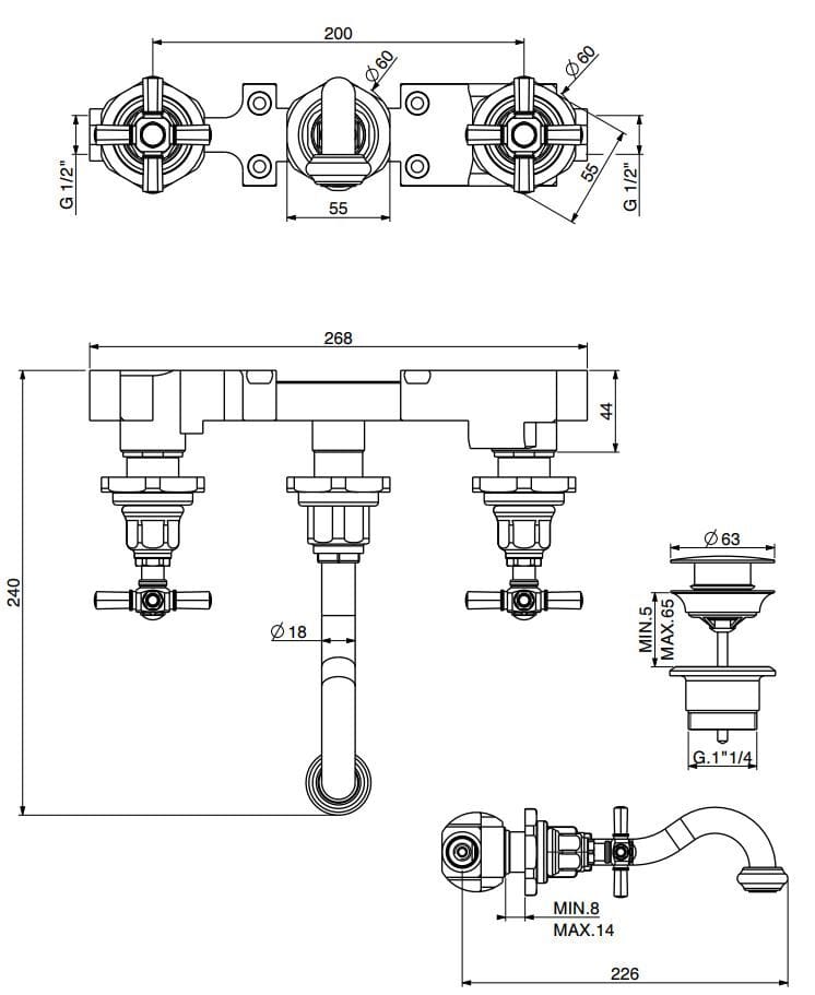 Настенный смеситель для раковины с отдельными розетками GATTONI TRD ARCH-00093714 - Вид №2