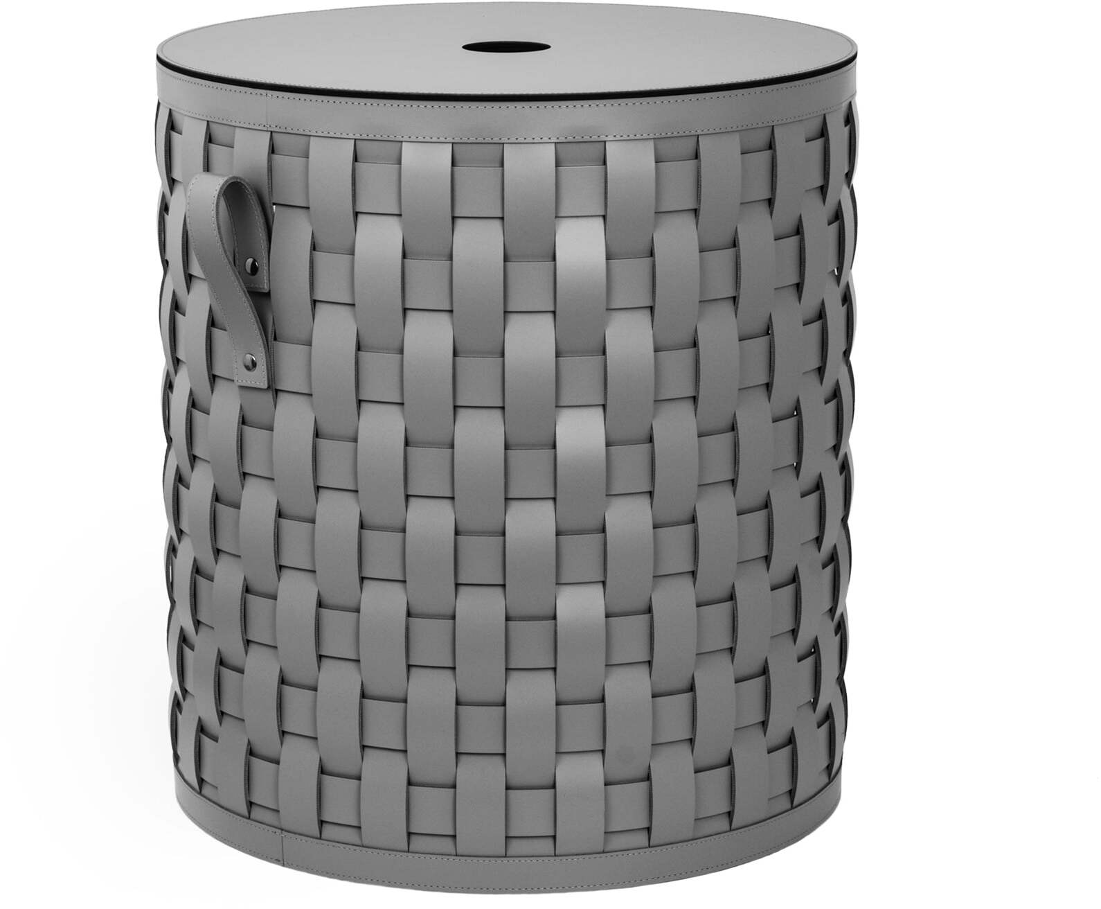 Короткая круглая корзина Demetra с плоской крышкой - Ø 45XH50 см / регенерированная кожа_темно-синий