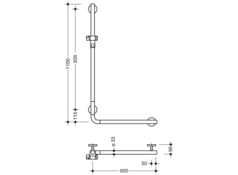 950.33.21090 Угловая ручка с держателем для душа HEWI Greifen  - Вид №1