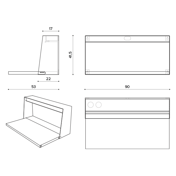 HE T090 90 cm desktop module W90 x D22 x H41,5 cm True Design Hella - Вид №1