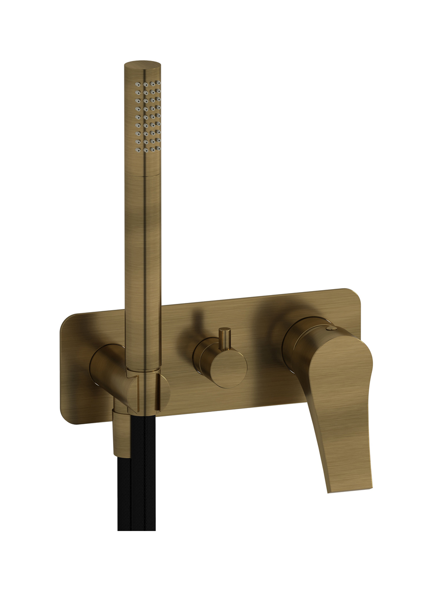 Внешние части встроенного в стену смесителя на 2 потребителя в комплекте с душевым гарнитуром. WE ARE IB vn407sr Modern Bronze Twitter