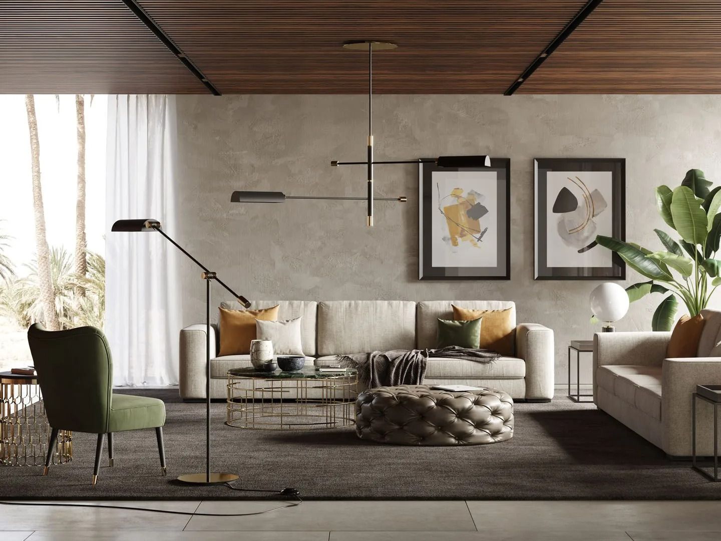 3-местный тканевый диван Laskasas серый ARCH-00033879 - Вид №5