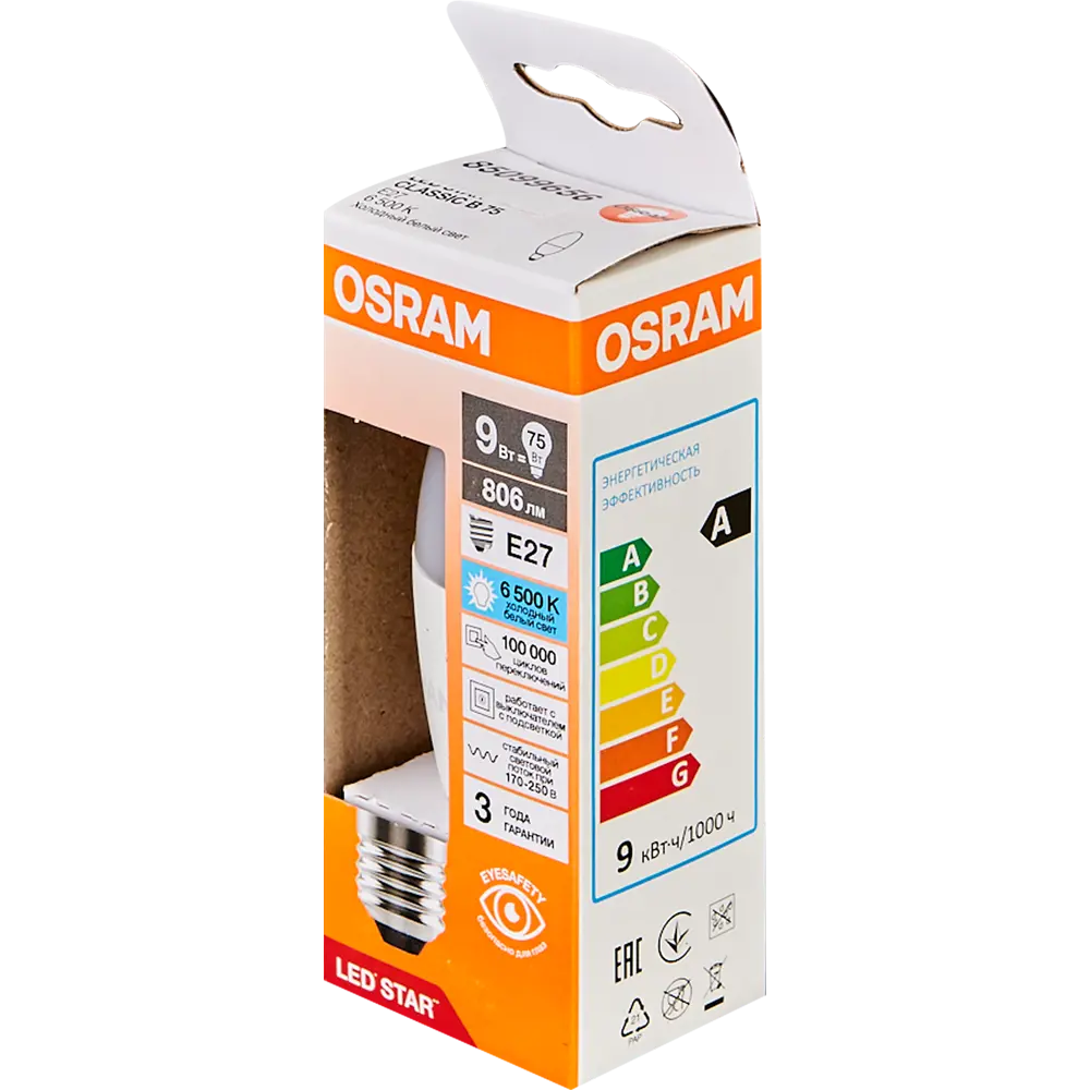 Светодиодная лампа OSRAM свеча 9Вт холодный белый свет 85099656 STLM-1482754 - Вид №3