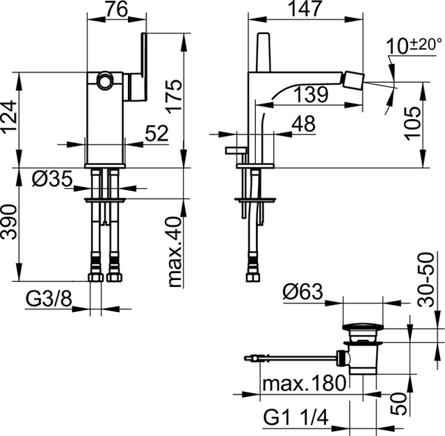 51109030000 Однорычажный смеситель для биде KEUCO Edition 11 - Вид №2