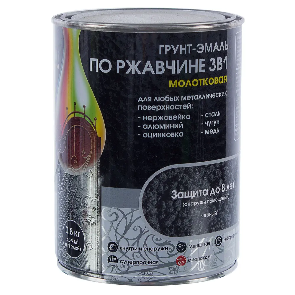 Грунт эмаль по ржавчине 3 в 1 молотковая Dali Special цвет черный 0.8 кг 18452208 STLM-2174455  - Вид №1