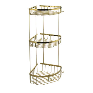 GFmark - Полочка угловая, овальная, тройная, 22 см, решетка - ЗОЛОТО, код: 77256