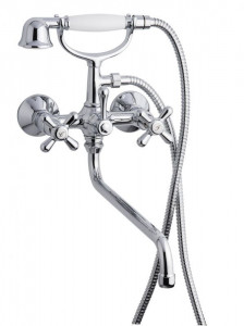 12011СМ25CO Смеситель Deco Classic с длинным изливом (25см) и ручным душем для ванной, цвет хром-золото