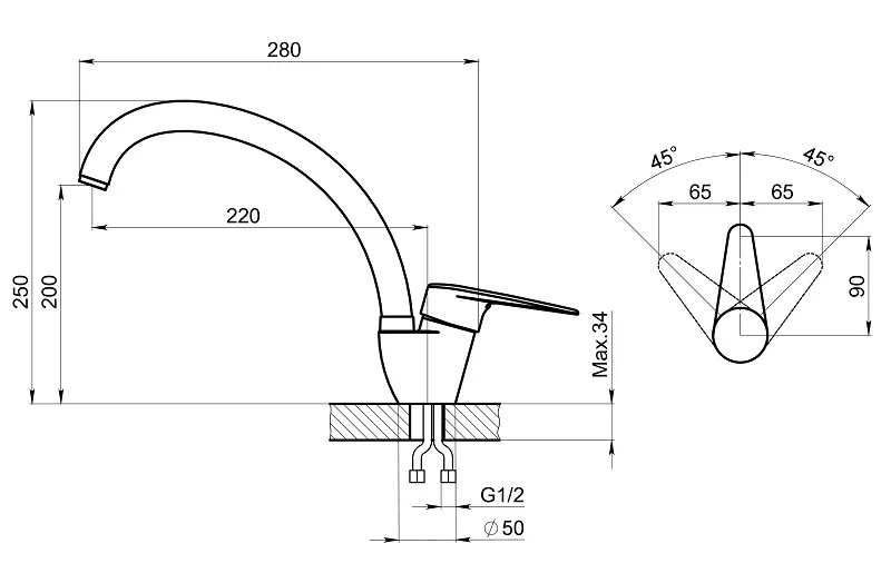 ST-03, БЕЛЫЙ СМЕСИТЕЛЬ КУХОННЫЙ GRANULA Standart 03-ST-ST19 - Вид №2