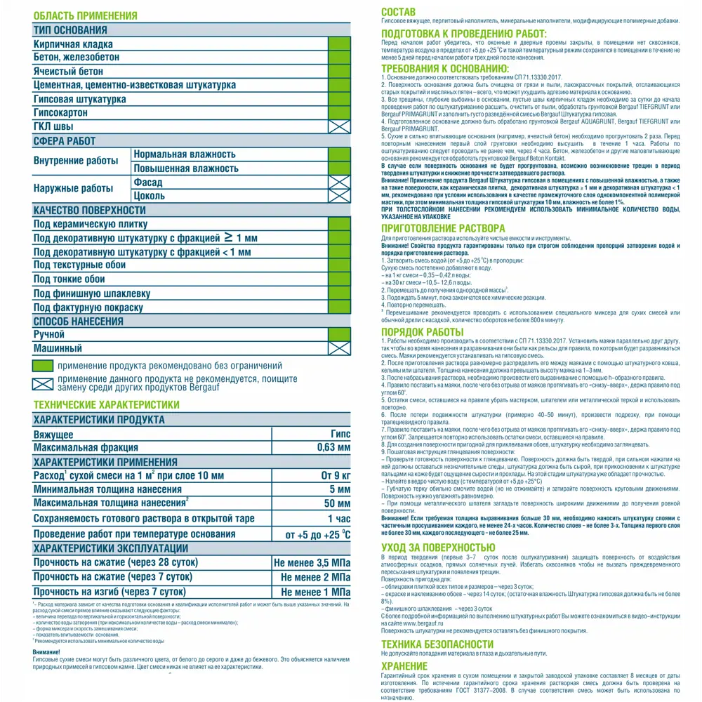 Штукатурка гипсовая Bergauf Трещиностойкая 30 кг STLM-2178918 - Вид №2