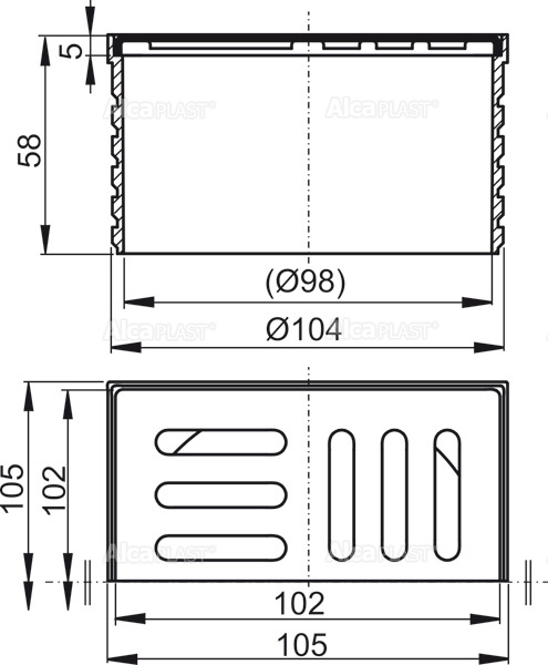 Горловина сливного трапа, решетка 105×105 мм нержавеющая сталь для APV26, APV26C ALCAPLAST APV0900 - Вид №1
