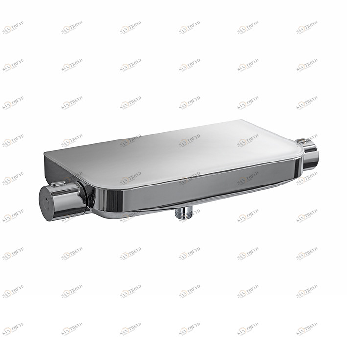 Настенный термостатический смеситель для душа 1/2 '' с белой стеклянной полкой и восковым термостатическим элементом. Встроенный обратный клапан и предохранительный стопор при 38ºC. Межосевое расстояние 150 +/- 15 мм. Расход 14,8 л / м при 3 бар    Pure l Noken 100207950