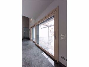 Алюминиевая и деревянная копланарная оконная дверь с тройным остеклением