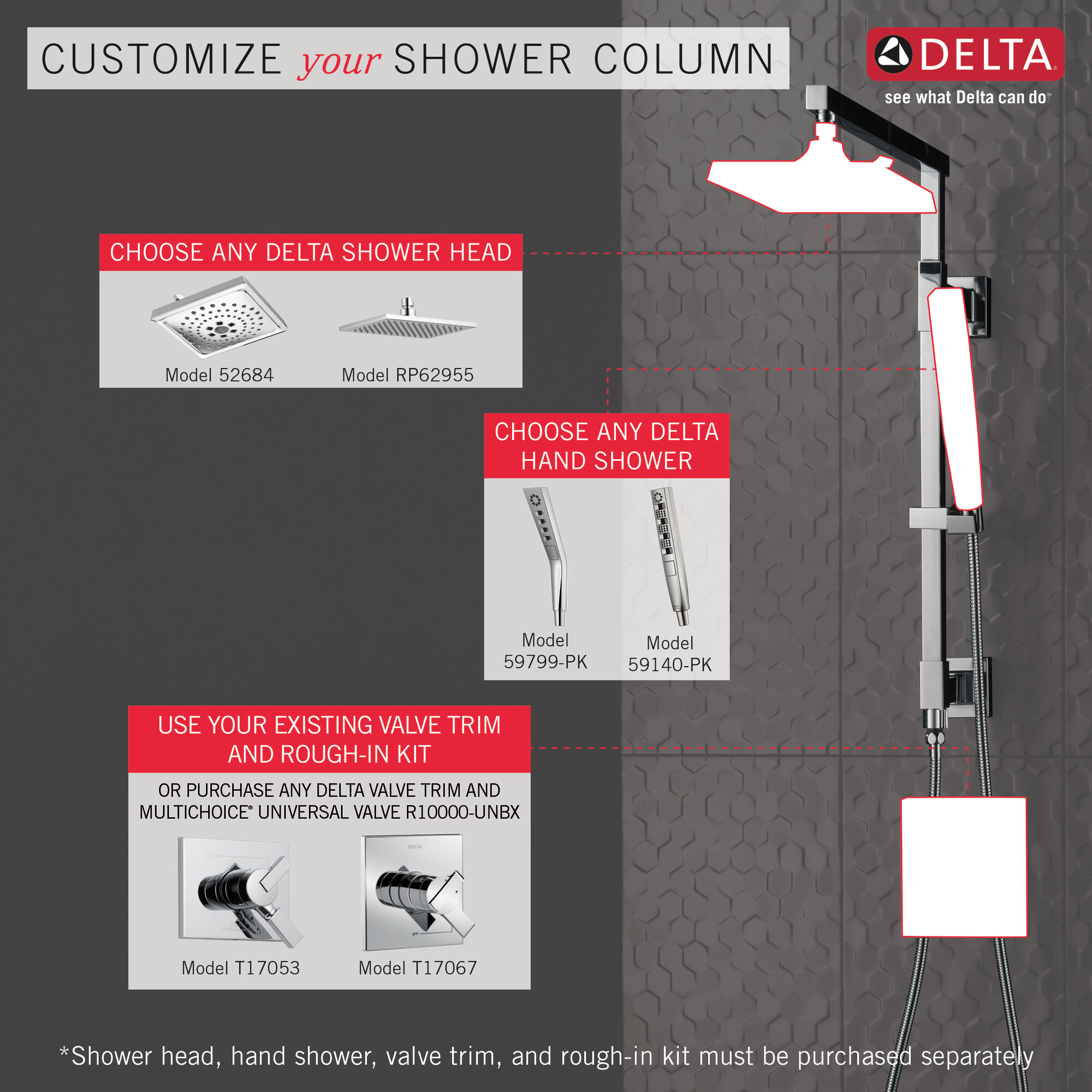 58410-KS Душевая колонна угловая 18 дюймов Delta Faucet Universal Showering Черный нержавеющий  - Вид №2