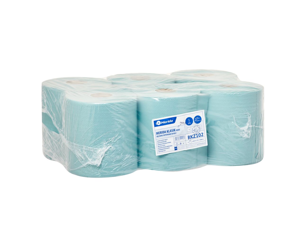 RKZ102 Бумажные полотенца в рулонах KLASIK MAXI, зеленые, диаметр 19 см, длина 180 м, однослойные, в упаковке 6 шт. Merida 