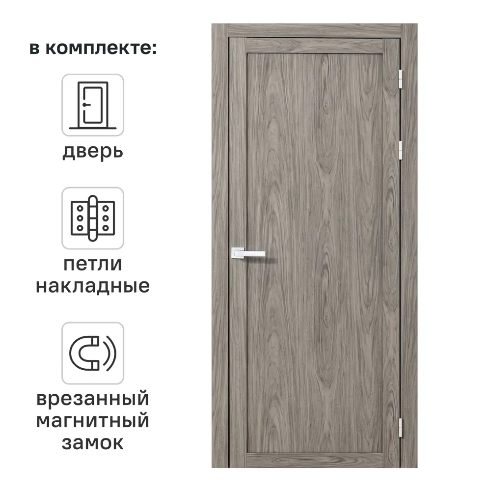 Дверь межкомнатная глухая Корсика 90x230 см полипропилен цвет орех текстурный с замком и петлями 89446482 STLM-2133053 PORTIKA 