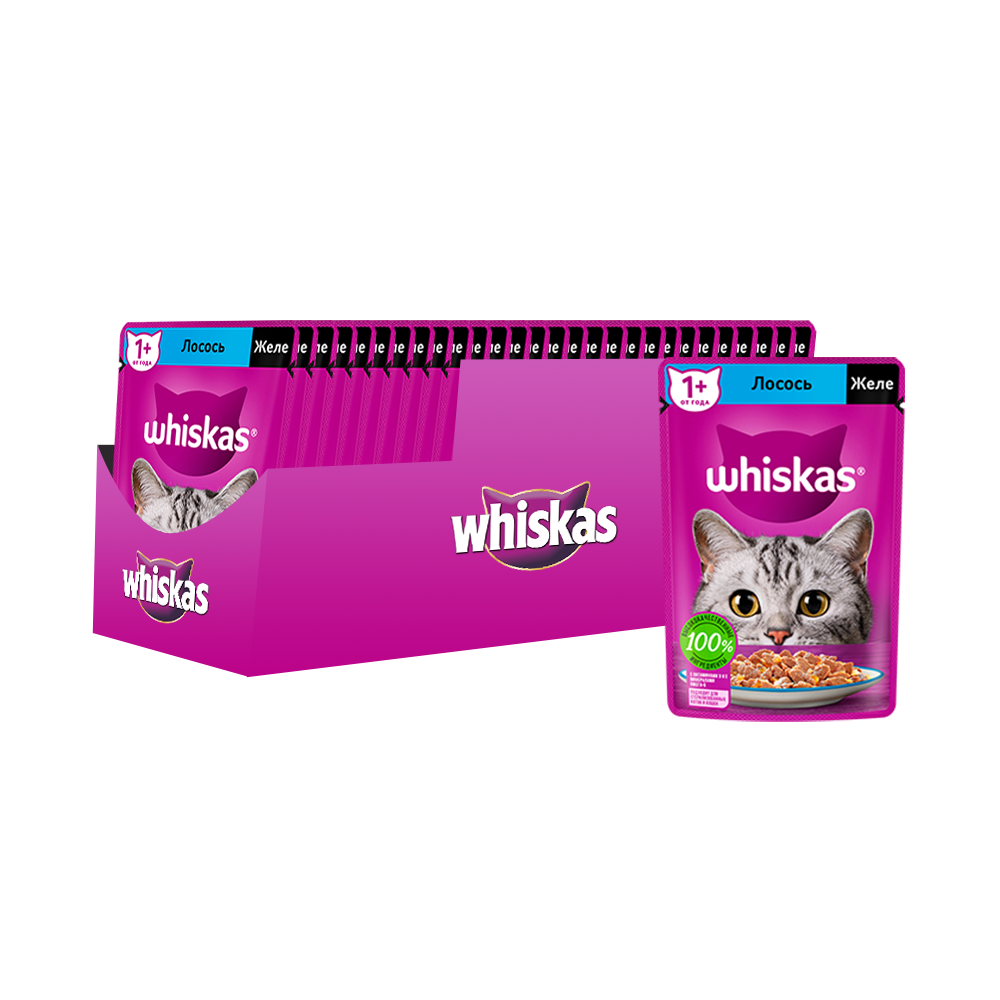 ПР0059368*28 Корм для кошек лосось в желе пауч 75г (упаковка - 28 шт) WHISKAS 